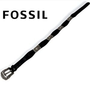 Fossil black leather concho belt size S. Silver hardware